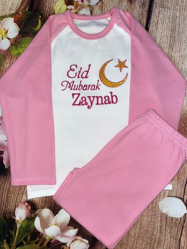 Eid Mubarak Embroidered Pyjamas, Personalised with name. Matching family Pj's - Picture 3 of 10