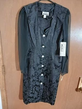 Vtg NWT Niki Dress Black USA Sheer Sleeves Embossed  Rhinestones Size 6 156.00