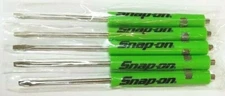 (5)FIVE Snap on GREEN Pocket Screwdriver, Flat Tip Screwdrivers, Magnetic .NEW.