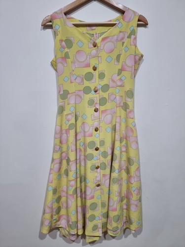 Laetitia Neas Dress AUS 12 | US8 | EU40 Sun Yellow Geometric USA Made Vtg 1960s - Picture 2 of 4