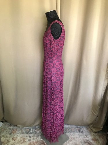 Vintage 60’s dusty rose lace on purple satin stunning summer long elegant dress - Picture 2 of 10