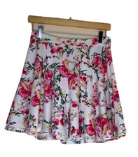 Made In USA Sz M Floral Unbranded Short high-Waisted Circle Skirt White Pink