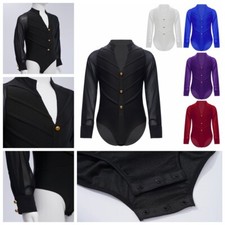 Kids Boys Rompers Competition Leotard Long Sleeve Unitard Stage Bodysuit Disco