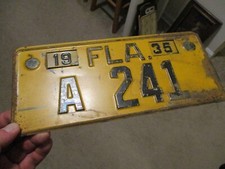 Placa de licencia de Florida 1935 con tira de bloqueo y naranjas 3 dígitos # A 241