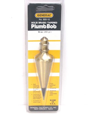 NEW! GENERAL TOOLS 10-oz. BRASS PLUMB BOB, No. 800-10