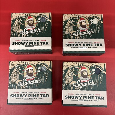 (4 Bars) Dr. Squatch SNOWY PINE TAR Limited Edition Natural Soap Christmas | 5oz
