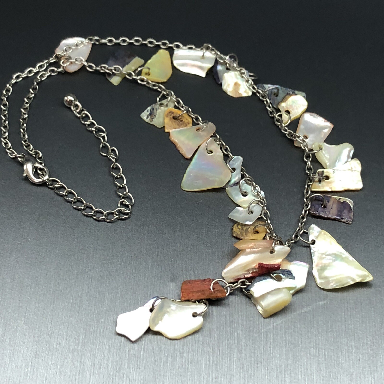 Multicolor Shell Dangles Silver Tone Chain Lariat… - image 9