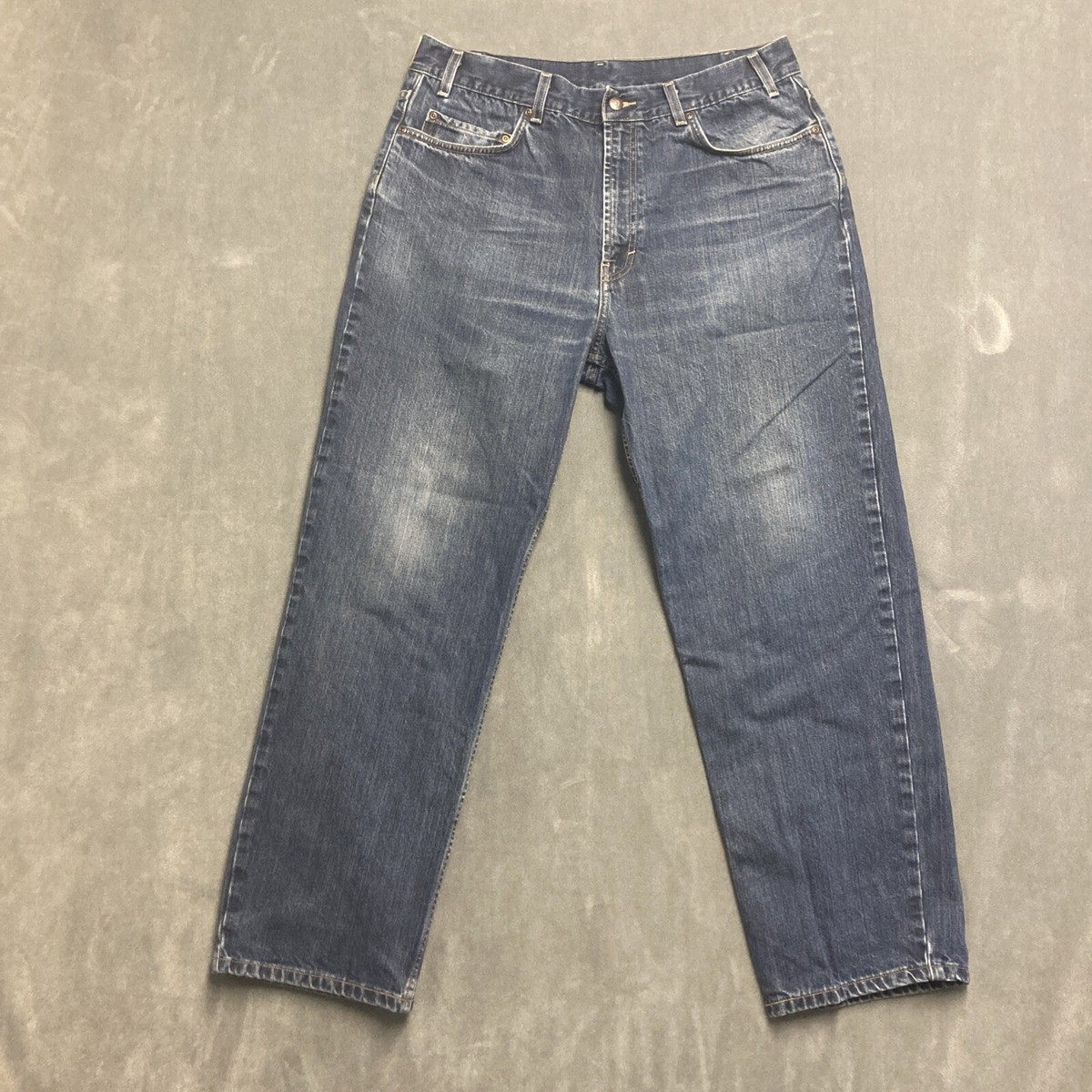 Kirkland Signature Straight Jeans Mens 36x30 Whiskered Blue 100