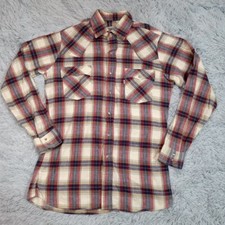 Vintage Levi's Mens Shirt Snap Up Multicolor M Pearl Snap Pockets Plaid Western