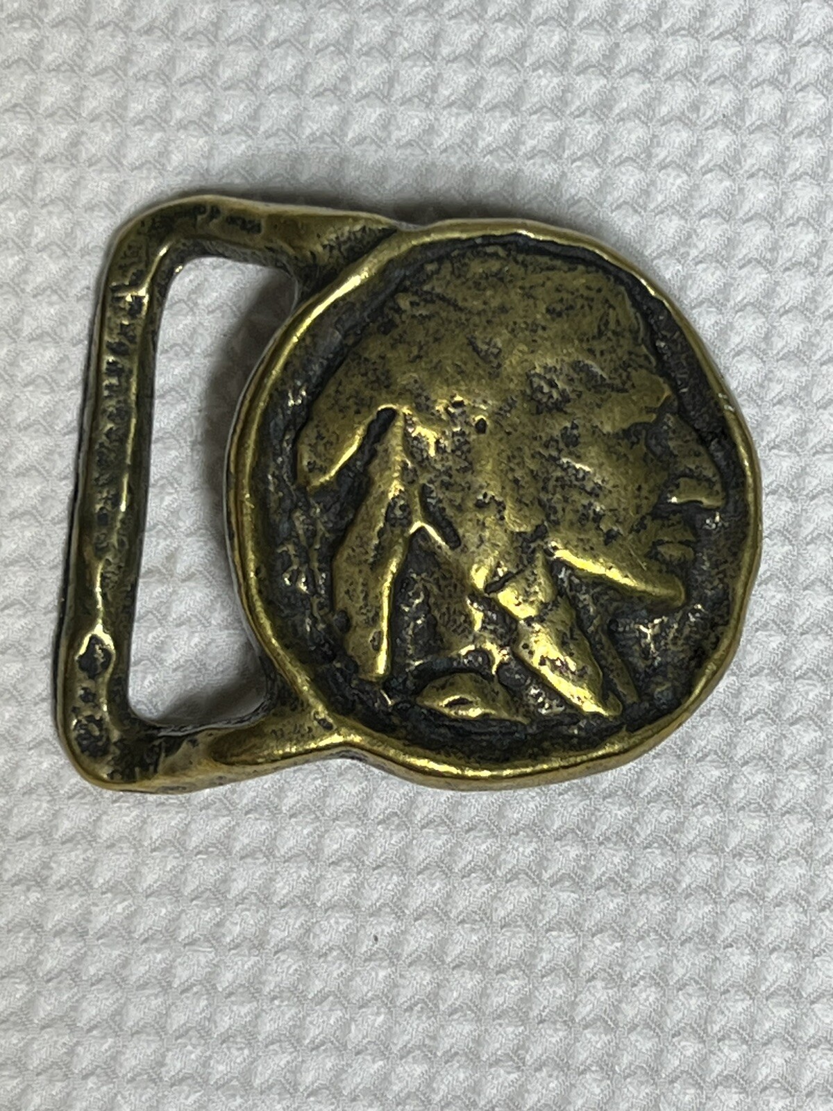 Native American Solid Brass Belt Buckle Indian Headdr… Gem