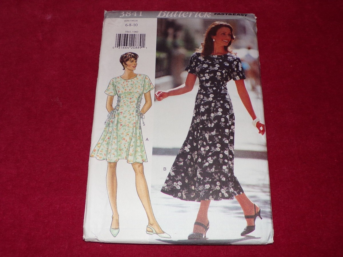 BUTTERICK #3841 - LADIES EASY SIDE LACE UP - TWO LENGTH DRESS PATTERN  6-10 FF