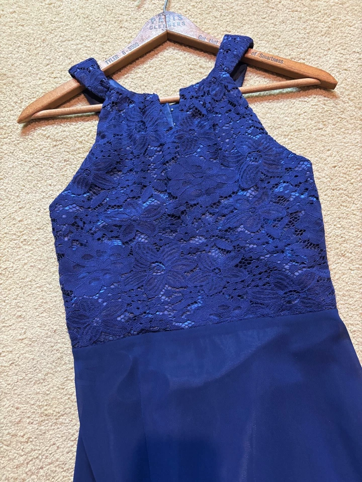 Flower Girl Junior Bridesmaid Dress Open Back Lace Maxi Gown Navy Children L 12 - Image 3 of 4