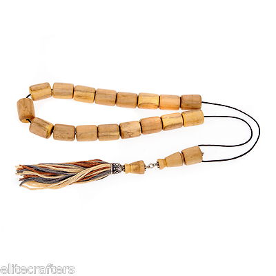 Orange wood Greek Worry Beads - Komboloi, 925 Silver Parts, Silk Cord & Tassel