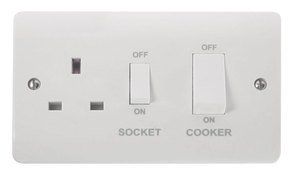 COOKER CONTROL UNIT 45AMP SWITCH & 13Amp SOCKET WHITE CLICK MODE BRAND