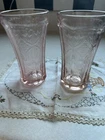 Pink Depression Glasses- Set Of 2 Indiana Glass Madrid pattern. 6.25” H.