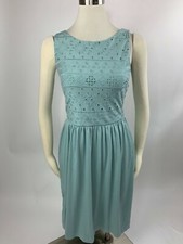 Ann Taylor Loft Sea Foam Blue Green Embroidered Eyelet Dress 2 Excellent