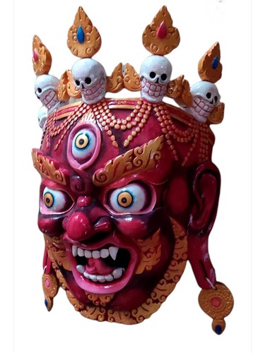 Hand carved Wooden Bhairav Mask/Wooden Mahakala Mask/Wall Hanging Vintage Mask - Picture 3 of 4