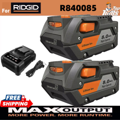 For Ridgid R840087 Lithium 6.0,8.0AH 18 Volt R840085 R840083  Battery & Charger