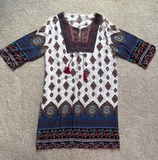 Bohemian Multi Color Knee Length Shift Dress Size Small (Fits Like Medium)