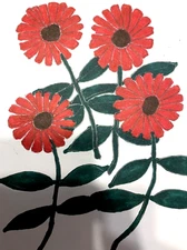 White Red Flowers Landscape Design Southern Countryside Drawing Artwork