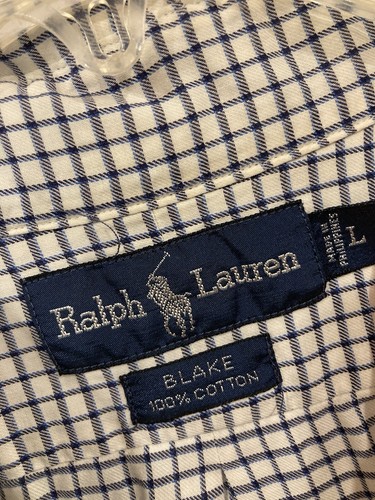 Camisa Ralph Lauren Blake Para Hombres Grande Botón Frontal Azul Blanco A Cuadros Manga Larga - Imagen 4 de 7