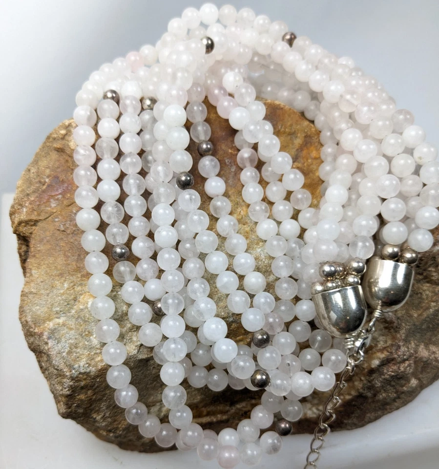 Collar Jay King Plata Esterlina Cuarzo Rosa Multi-Hebra Cuentas 925 22" - 24" Foto 3 de 4