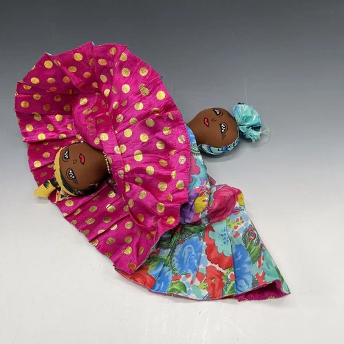 Vintage Topsy Turvy Cloth Doll 2 Sided Flip Dress Faces Barbados Handmade