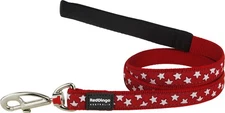 Red Dingo Padded Handle Dog Lead 1.2m Design, Stars White on Red, Small 15mm Red