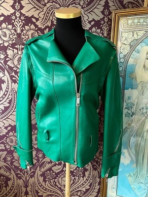 Sportmax (Max Mara) Defile Green 2 in 1 Leather Biker Jacket / Gilet UK 8