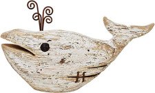 Wood Whale Statue Beach Table Decor for Home, 4.72" H Rustic Hand Carved Wood Sc