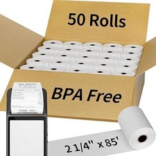 50 Rolls 2 1/4" x 85 Feet BPA Free Thermal POS Receipt Paper for Cash Registers