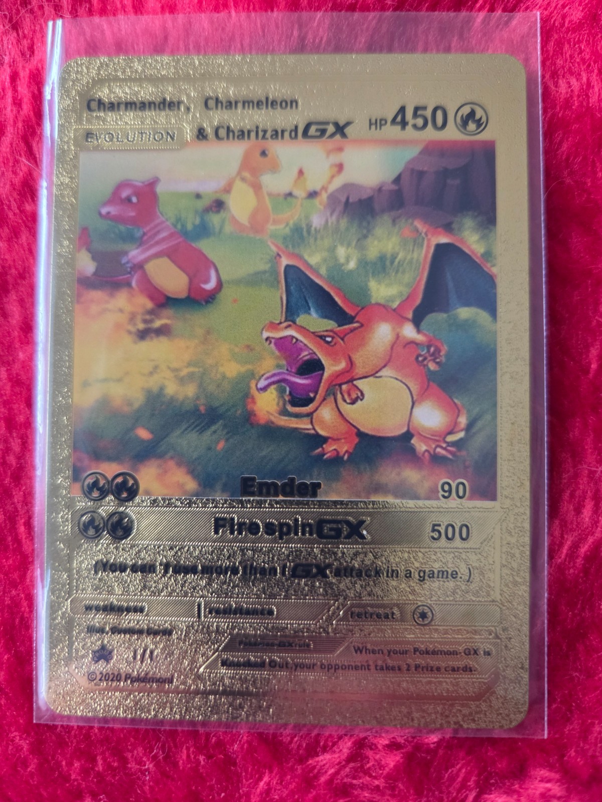 Pokemon Charmander to Charizard Evolutions GOLD Foil Fan Art Collector Card