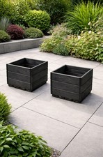 Square Wooden Planters Set of 2 Black Garden Planter Box for Flowers & Herbs