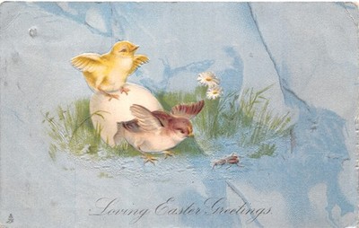 ALTE STECKGRUSS POSTKARTE OSTERN VÖGEL GUT -SEHR GUT