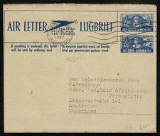 SOUTH AFRICA 1947 Stationary air letter to The Netherlands  SG72X
