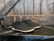 Glerups Shoe Black Wool Slipper With Leather Bottom - EU Size 36