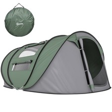 Outsunny Camping Tent Dome Pop-up Tent  with Windows for 4-5 Person Dark Green