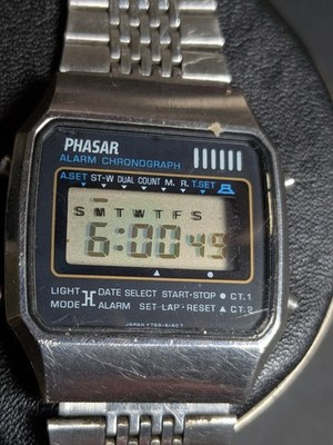 Phasar Alarm Chronograph Digital Watch Y759-5140T Japan LCD Bracelet Working