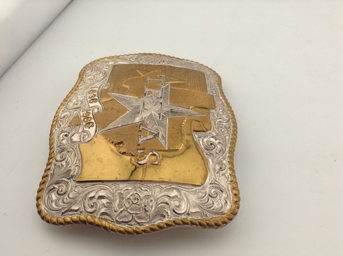 VTG TEXAS WESTERN RODEO BELT BUCKLE SILVER PLATE JEWELERS BRONZE CRUMRINE USA - Picture 10 of 11