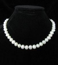 Genuine Cultured Freshwater Pearl Necklace 18" 10 mm White Pearls Sterling Clasp