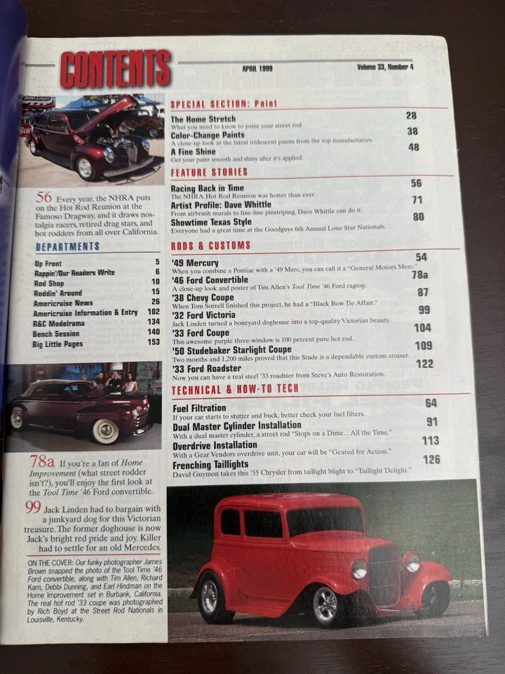 Rod & Custom Magazine April 1999 Tim Allen 1946 Ford Cover Centerfold Vol. 33 #4 - Image 3 of 4