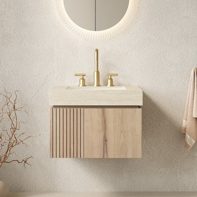 24'' Floating Bathroom Vanity Sink Cabinet with Stone Top & Basin