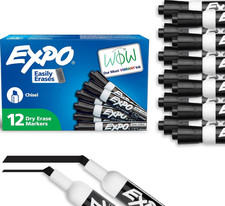 EXPO Dry Erase Markers, Low Odor Ink, Black, Chisel Tip, 12 Count - Whiteboard,