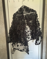 Women s Black Floral Lace Shawl/Wrap Sheer Em...