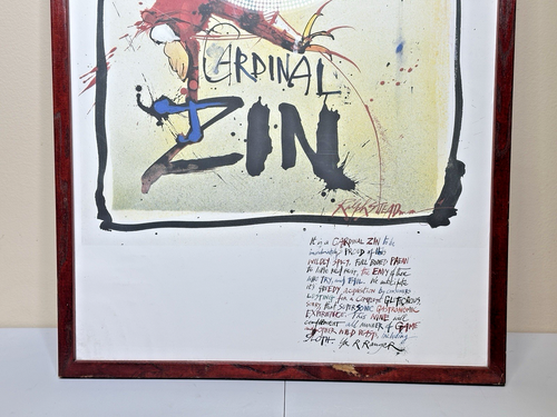 Vintage Gonzo Artist Ralph Steadman Print Cardinal Zin Bonny Doon Vineyard Label - Picture 3 of 4