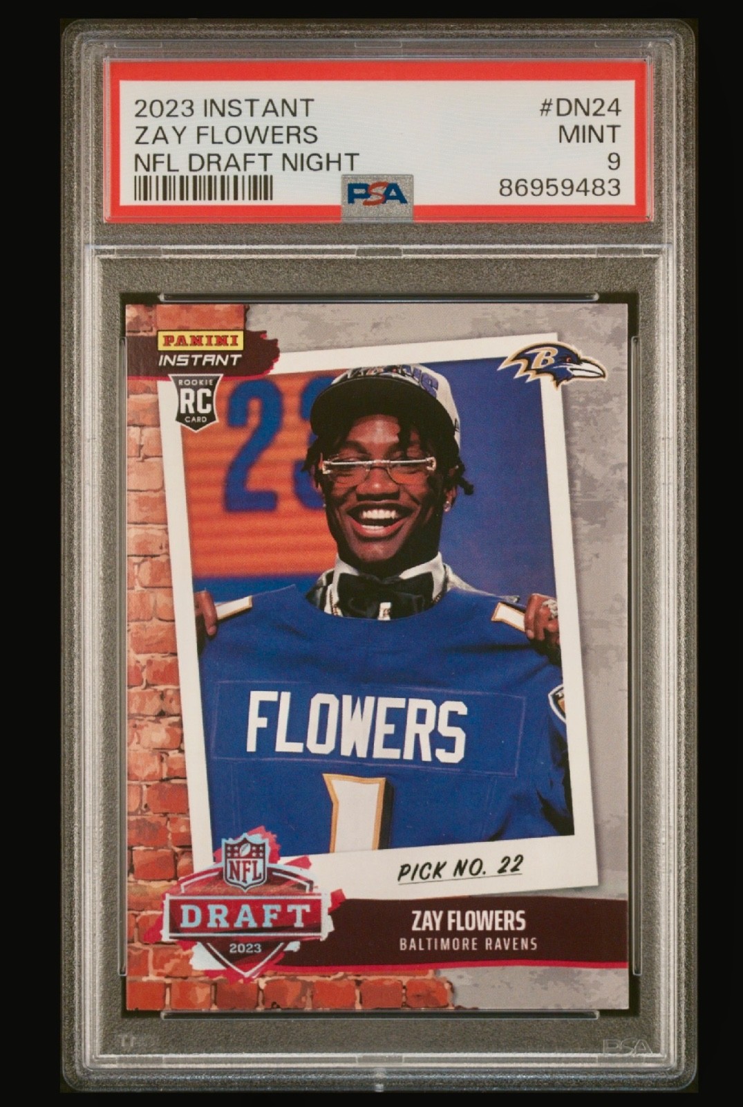 2023 ZAY FLOWERS Panini Instant DRAFT NIGHT 1/685 SP Ravens #DN24 RC PSA 9