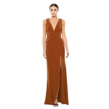 Mac Duggal NWT Plunging Neckline Mermaid Dress in Caramel Size 6