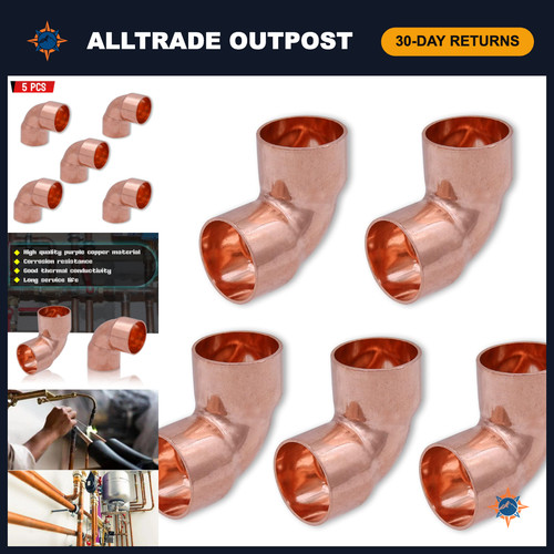 3/4" Copper Elbow Fitting - 90 Degree Welding Joint for HVAC, Pack of 5