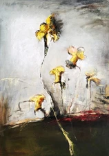 Yellow Flower Abstract - #5G02,  36x24 -100% Hand painted Oil Painting on Canvas