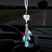 Bling Heart Car Charms Car Accessories for Women Christmas Crystal Rear View Mir